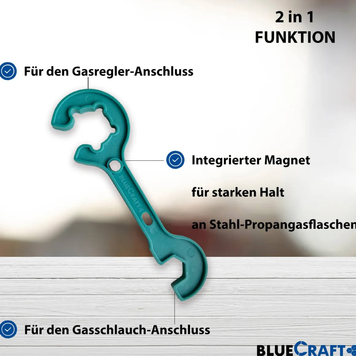 Gasreglerlöser für Gasflaschen 5-11 kg mit Magnet + Schlüssel 17mm für Überwurfmutter 1/4