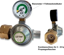 Gasregler mit Manometer 2,5 bar für Abflammgeräte  Dachbrenner Propangas