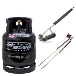 8 kg Premium BBQ Gas-Flasche  mit Grill-Bürste & XXL Grill-Zange