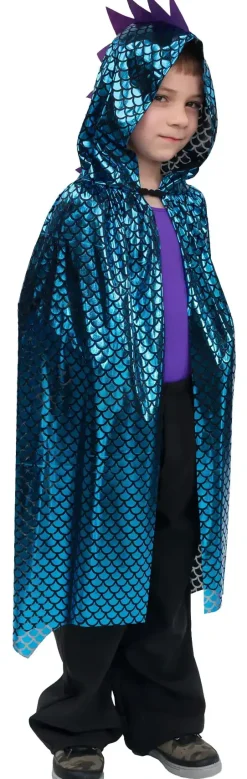 Kostüm: Drachen Cape blau   Gr.:  140 - 152    Cape mit Kapuze
