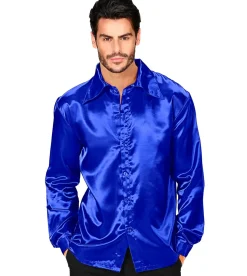 Kostüm; 70er Disco Hemd, blau  Größe: M