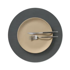 LIND DNA Tischset circle L Corduroy Anthracite Ø 38 cm recyceltes Leder