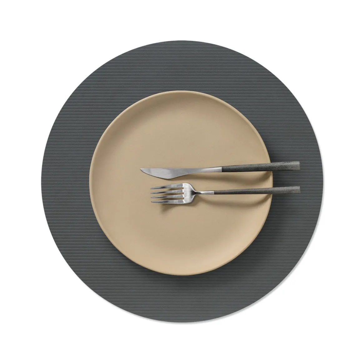 LIND DNA Tischset circle L Corduroy Anthracite Ø 38 cm recyceltes Leder