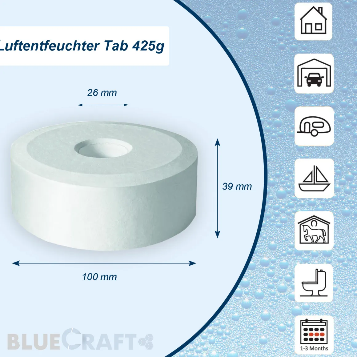 Luftentfeuchter Granulat Tabs mit Loch 4x 425g ohne Duft
