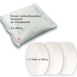 Luftentfeuchter Nachfüllpackung 9x 450g  Granulat im Vliesbeutel & 3x 450g Tabs ohne Vlies