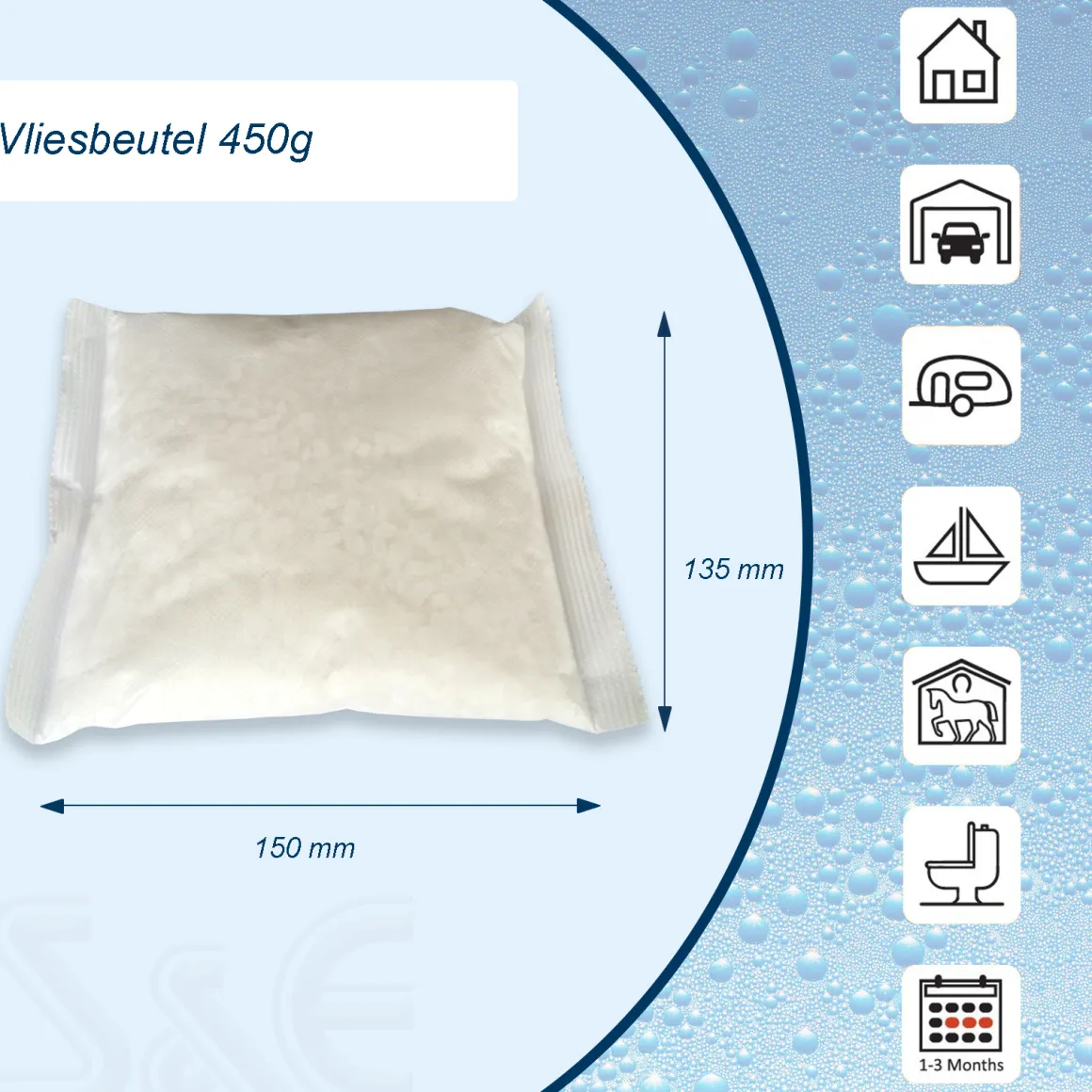 Luftentfeuchter Nachfüllpackung 3x 450g Granulat im Vliesbeutel + 1 Tab ohne Vlies