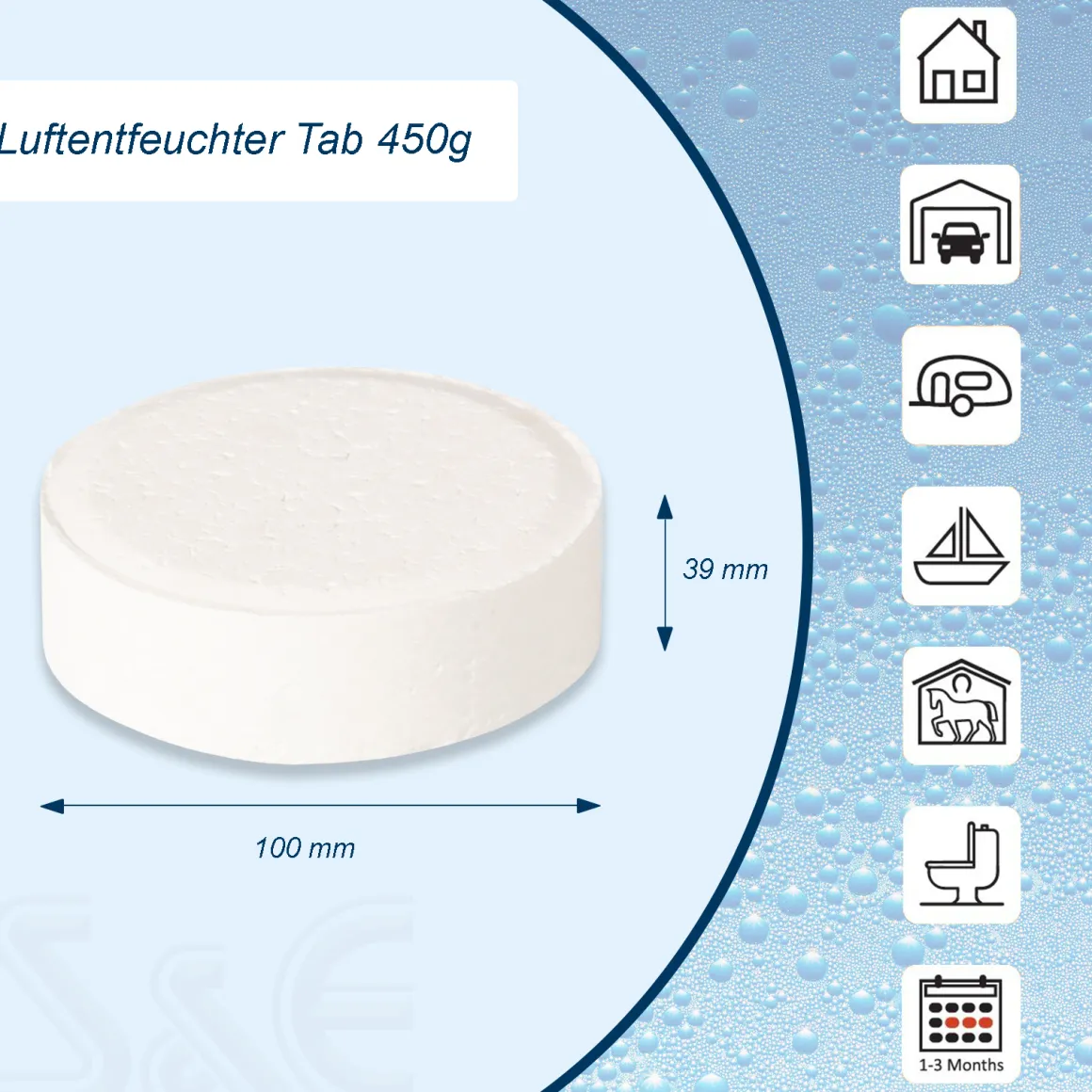 Luftentfeuchter Nachfüllpackung 3x 450g Granulat im Vliesbeutel + 1 Tab ohne Vlies