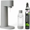 MySoda Sprudler Woody Grau  mit CO2 Aromazylinder Minze & 1L Flasche