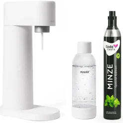 MySoda Sprudler Woody Weiß  mit CO2 Aromazylinder Minze & 1L Flasche