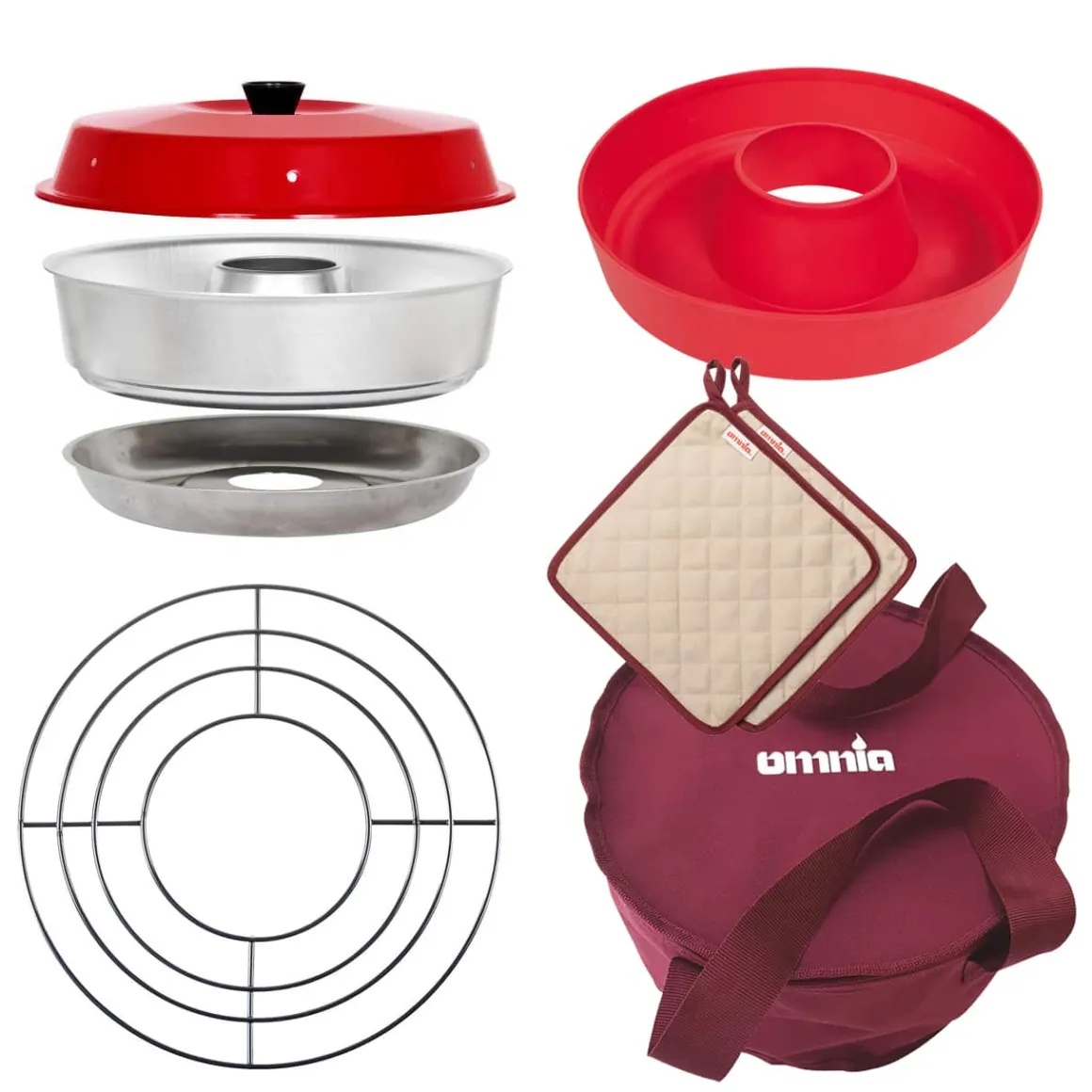 Omnia Campingbackofen Kit 1 Komplett-Set mit Form, Aufbackgitter & Silikonform