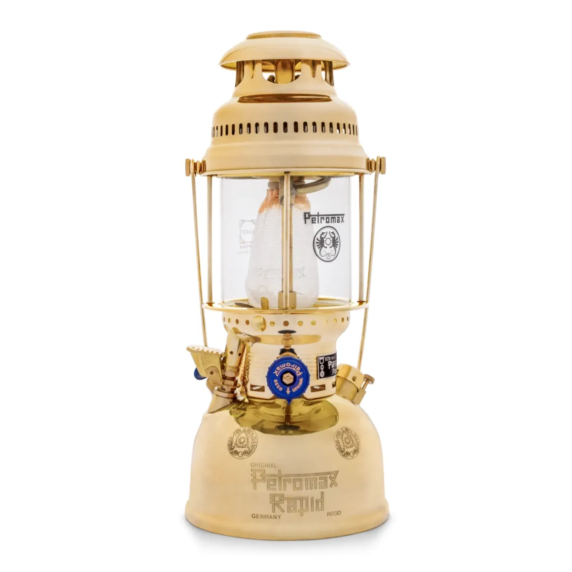 Petromax Starklichtlampe | Petroleumlampe Messing | Gold mit Reflektorschirm
