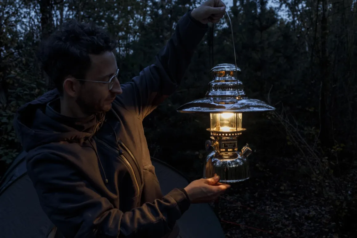 Petromax Starklichtlampe | Petroleumlampe Chrom mit Reflektorschirm