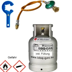 Premium BBQ-GAS Flasche ALU, 8 kg, gefüllt mit Kartuschengrill Umrüstset