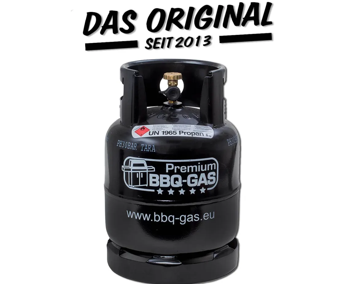 Premium BBQ-GAS Flasche 8 kg gefüllt & Grillbürste inkl 8 kg Propangas nach DIN 51622
