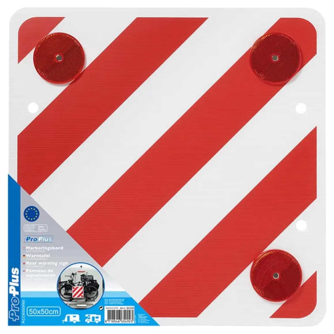 ProPlus Warntafel 50 x 50 cm mit Rückstrahlern für Anhänger und Wohnwagen