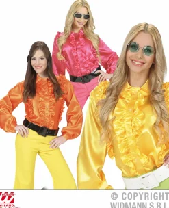 Rüschenbluse aus Satin - sort. in 3 Farbe  Größe: M