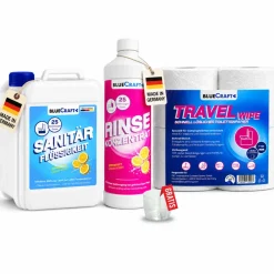 Sanitärzusatz Set mit Toilettenpapier - Sanitärflüssigkeiten für Abwasser- & Spülwassertank der Campingtoilette