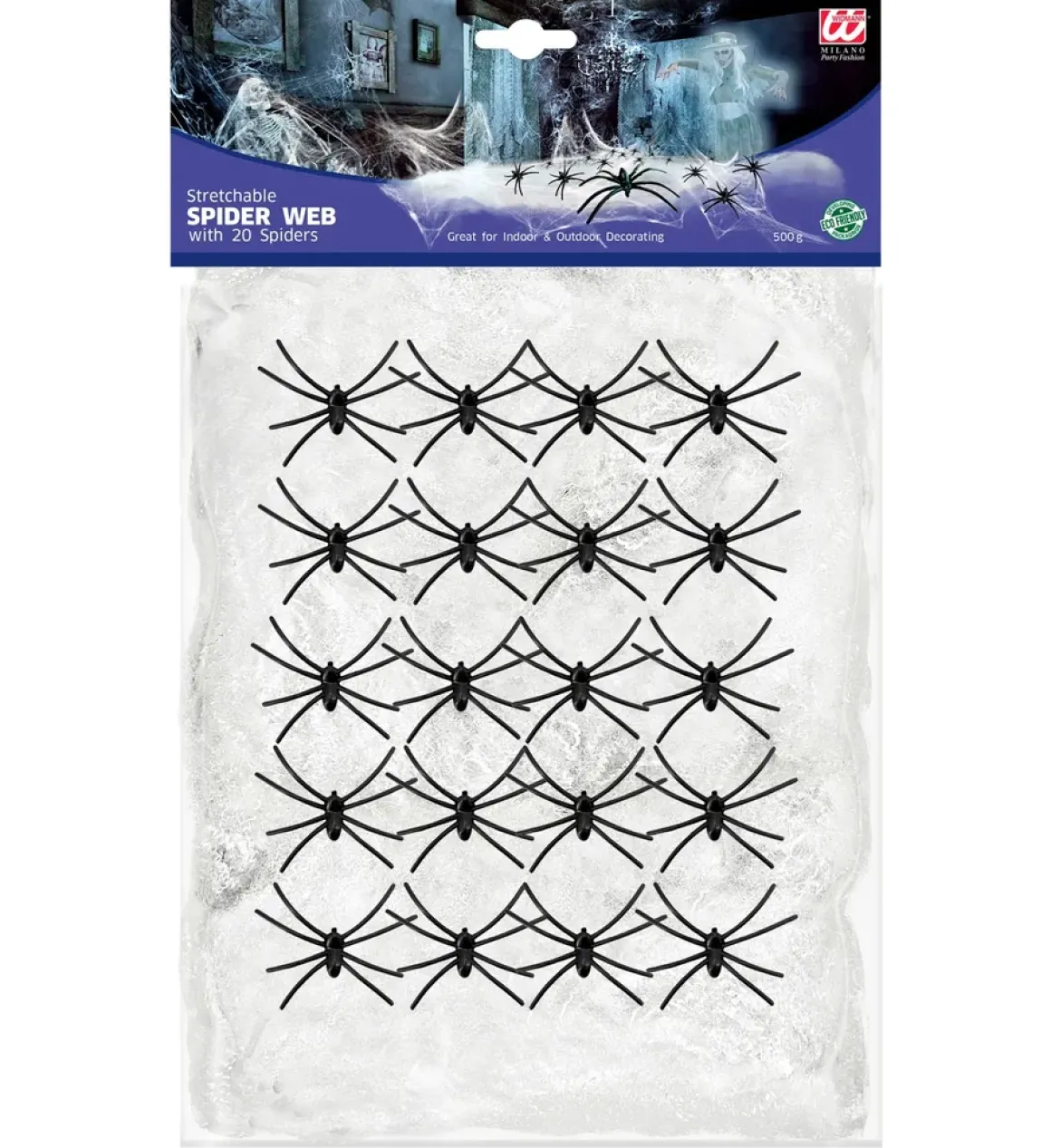 Widman Weißes Spinnennetz Set 500 g - Halloween-Deko mit 20 Spinnen