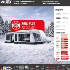 WIGO Vorzelt Rolli Plus All Season Dauercamper |  Größe 7 | Umlaufmaß 911 945 cm