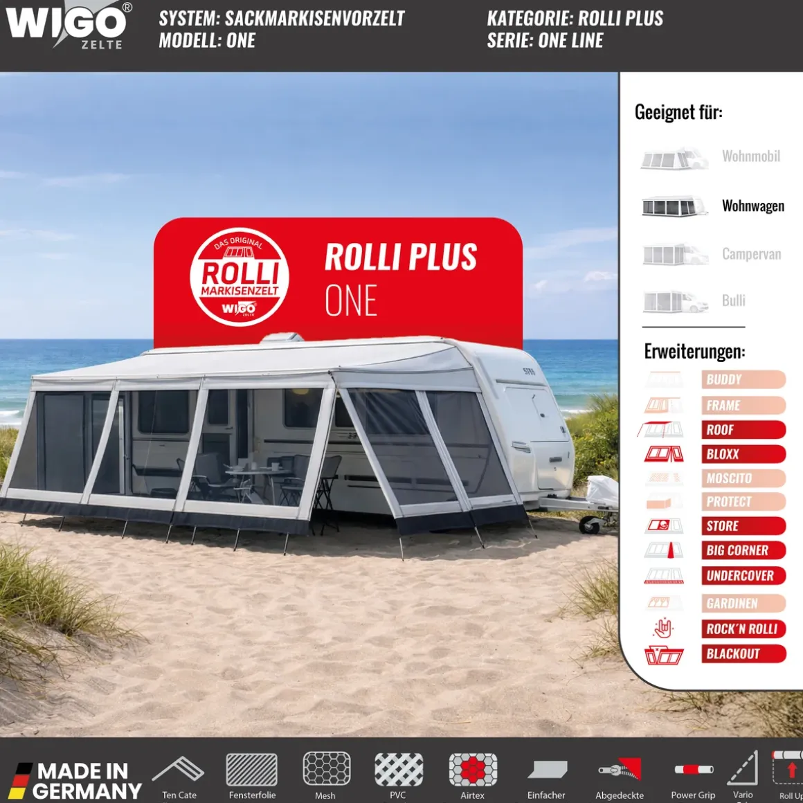 WIGO Vorzelt Rolli Plus One | Größe 5 | Umlaufmaß 841 cm 875 cm