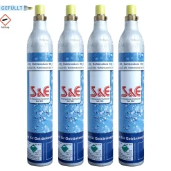 4 x CO2 Reserve-Zylinder 425 g Kohlensäure mit Füllung 60 l für Sprudlergeräte z. B. Soda Stream