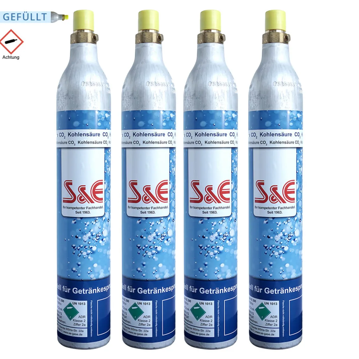 4 x CO2 Reserve-Zylinder 425 g Kohlensäure mit Füllung 60 l für Sprudlergeräte z. B. Soda Stream