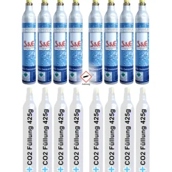 8 x CO2 Zylinder Kohlensäure 425 g Flasche mit Füllung bis zu je 60 L f. Soda-Stream Wasser-M
