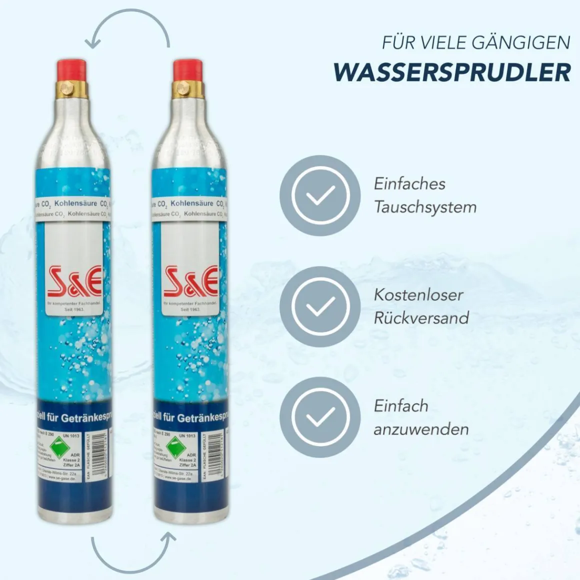 8 x CO2 Zylinder Kohlensäure 425 g Flasche mit Füllung bis zu je 60 L f. Soda-Stream Wasser-M