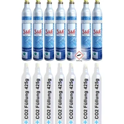 7 x CO2 Zylinder Kohlensäure 425 g Flasche mit Füllung bis zu je 60 L f. Soda-Stream Wasser-M