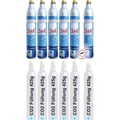 6 x CO2 Zylinder Kohlensäure 425 g Flasche mit  Füllung bis zu je 60 L f. Soda-Stream Wasser-Maxx
