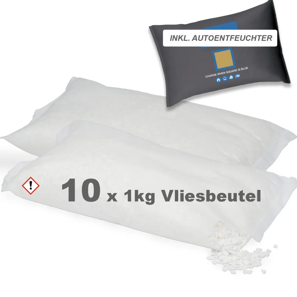 10x 1kg Luft-Entfeuchter Granulat im Vliesbeutel Nachfüllpackung mit 1x Autoentfeuchter
