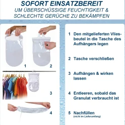 10x 1 kg Raum Luftentfeuchter Granulat im Vliesbeutel +1x Luftentfeuchter Aufhänger für Schränke mit 450g Granulat im Vliesbeutel