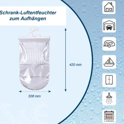 3x Kleiderschrank Luftentfeuchter zum Aufhängen mit je 450g Granulat im Vliesbeutel parfümiert