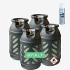 4x Premium Composite 10 kg Eigentum  Propangasflasche gefüllt mit Lecksuchspray