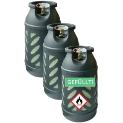 3x Premium 10 kg Composite Eigentum  Propangasflasche gefüllt mit Lecksuchspray
