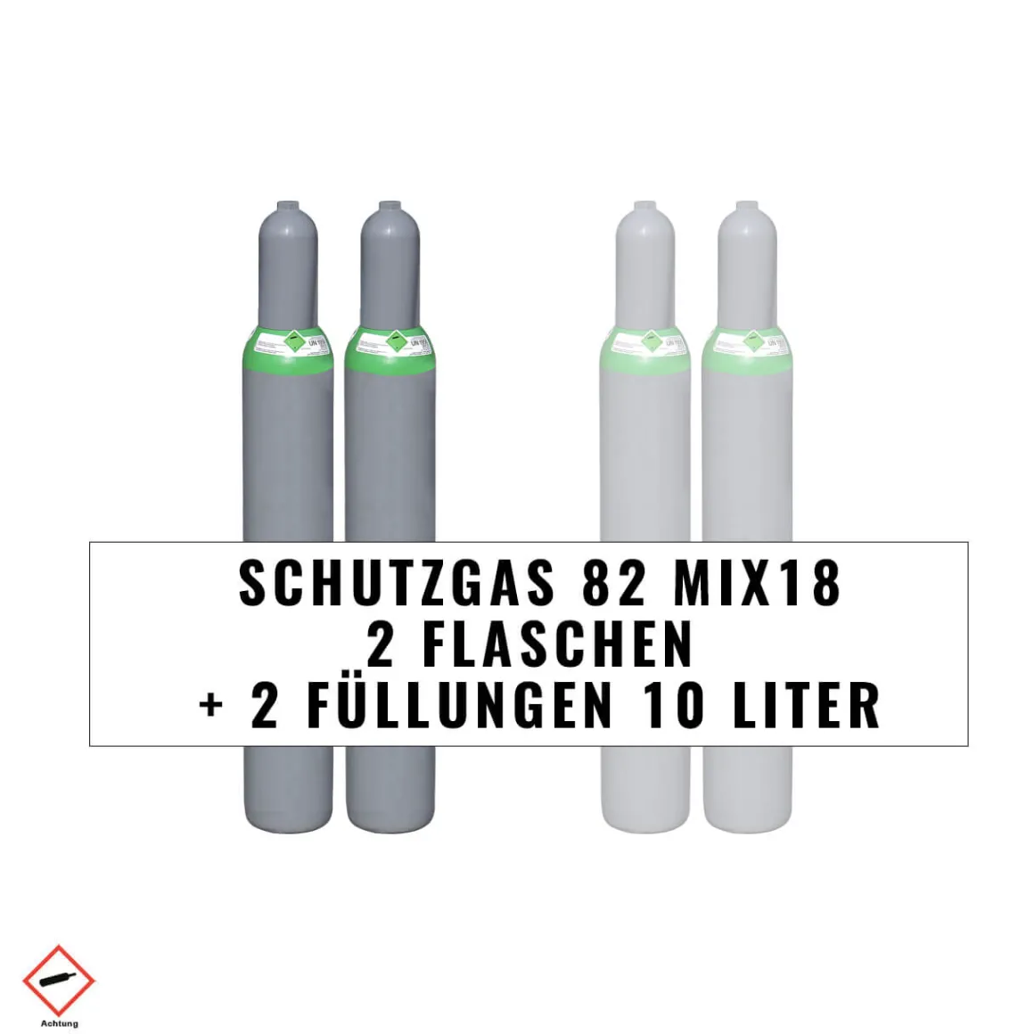 2 x Schutzgas 82 | Mix 18 Gasflasche 10 Liter Mischgas gefüllte Umlaufflaschen